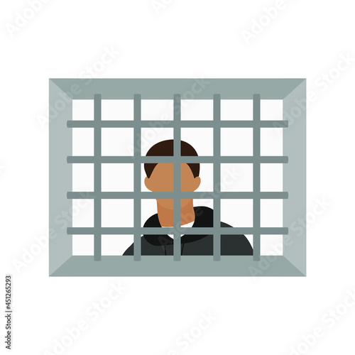 Male character in the window behind bars on a white background