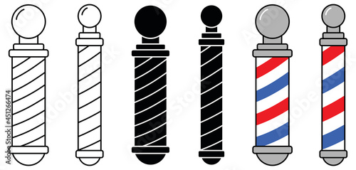Barber Pole with Stripes Clipart Set - Outline, Silhouette and Color