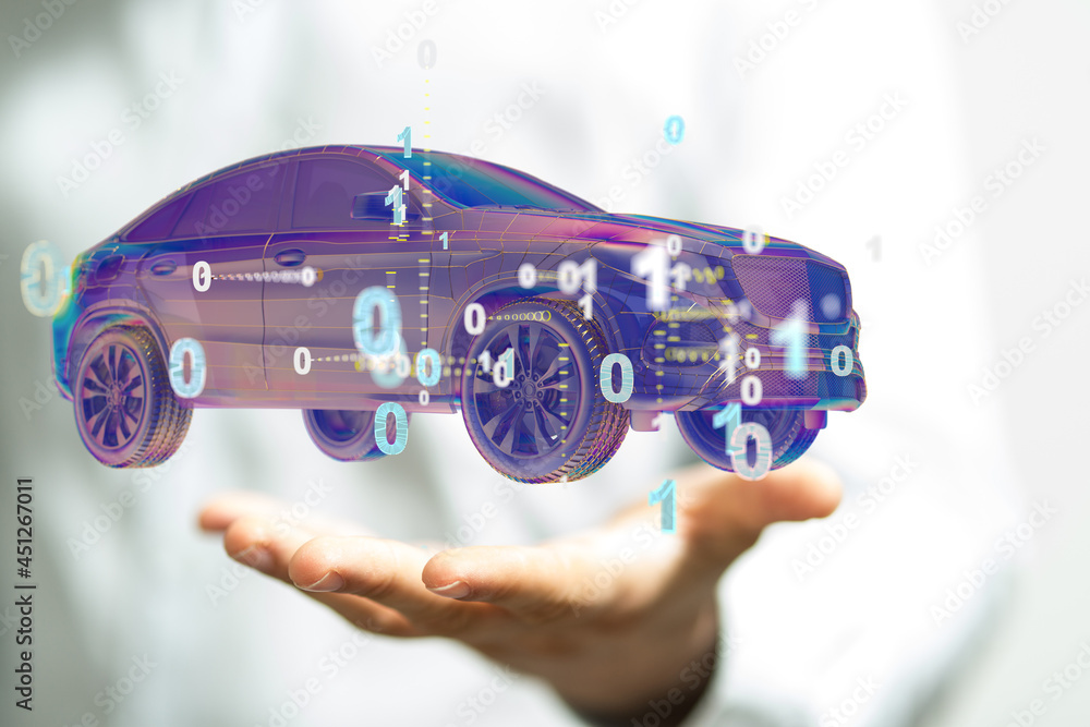 Autonomous car with HUD graphic of Navigation system driving Autonomous car with HUD graphic of Navigation system driving