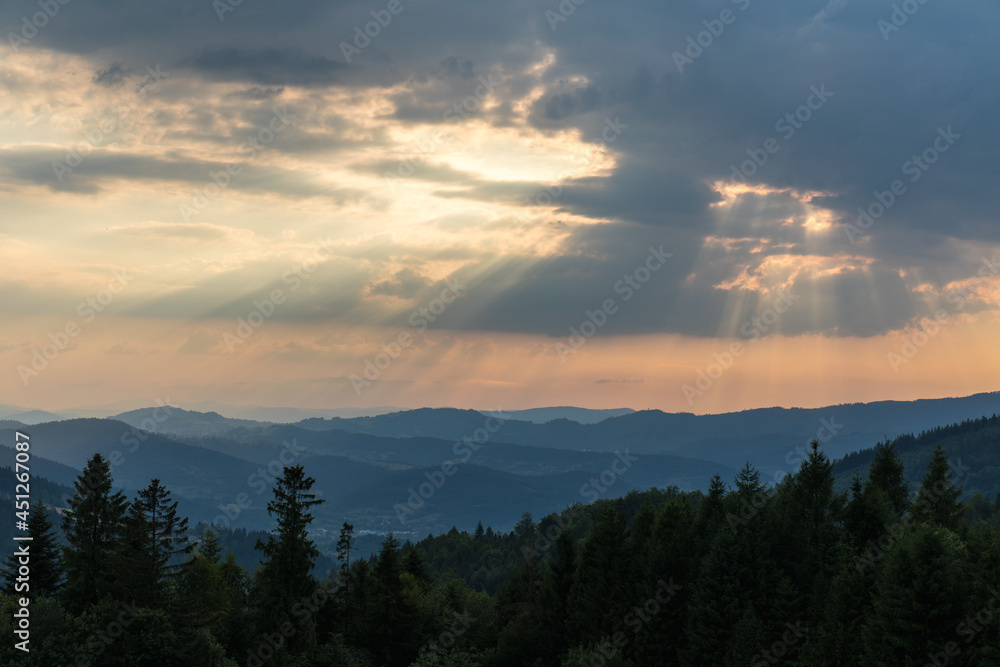 mountain landscape during sunset, Silesian Beskid mountain landscape during sunset, Silesian Beskid