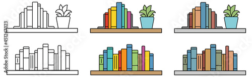 Book Shelf Clipart Set - Outline and Colored
