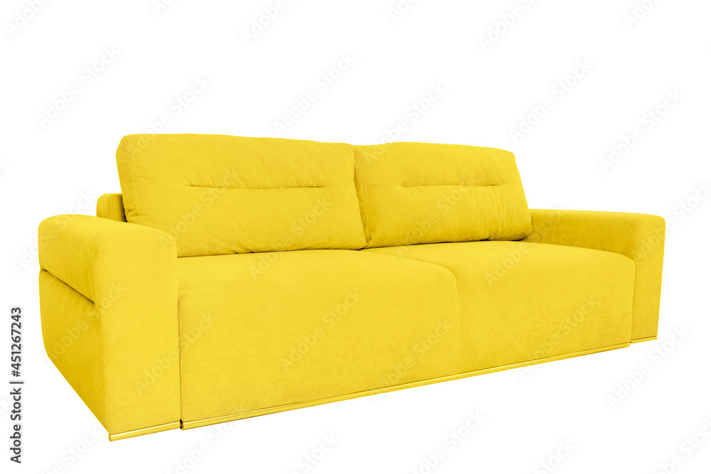 Fototapeta premium Yellow comfortable sofa on a white isolated background.