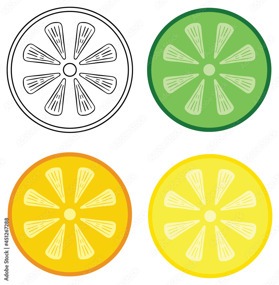Citrus Slice Clipart Set - Lime, Orange, Lemon and Outline Citrus Slice Clipart Set - Lime, Orange, Lemon and Outline