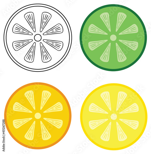 Citrus Slice Clipart Set - Lime, Orange, Lemon and Outline