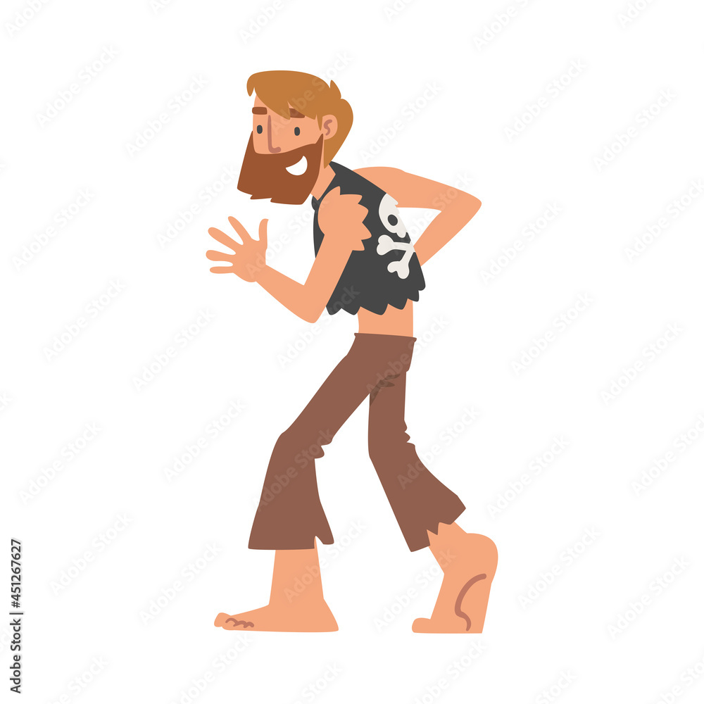 Bearded Barefoot Man Pirate or Buccaneer Character Walking as Marine Robber Vector Illustration Bearded Barefoot Man Pirate or Buccaneer Character Walking as Marine Robber Vector Illustration