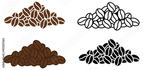 Pile of Coffee Beans Outline and Silhouette Clipart