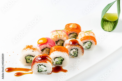 tasy sushi on the white background