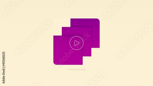 Modern smartphone application with the folders of media content called memories. Motion. Interface of a phone app with square shaped objects isolated on beige background. photo