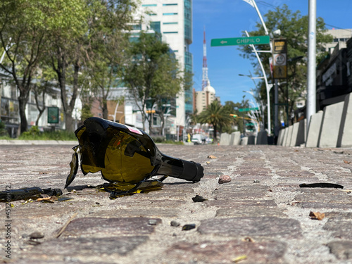 Close up of broken alcohol bottle in the street