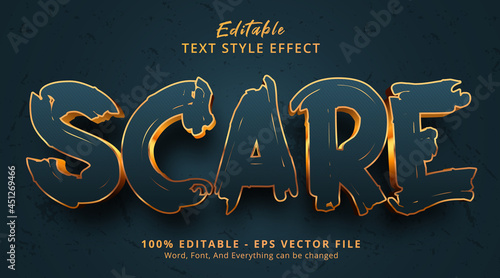 Editable text effect, Scare text on black and golden color style effect