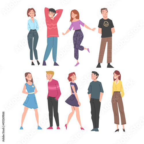 Positive People Characters Standing with Smiling Faces Feeling Euphoric and in High Spirits Vector Set