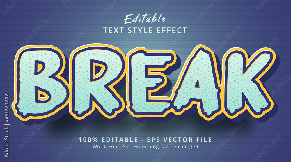 Editable text effect, Break text on bold blue color combination style