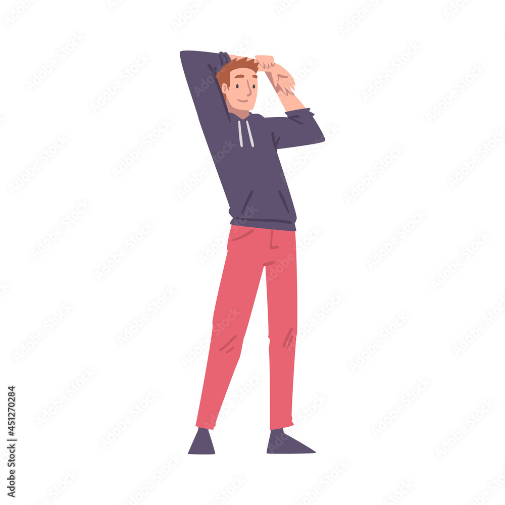 Positive Man Character Standing with Smiling Face Feeling Euphoric and in High Spirits Vector Illustration Positive Man Character Standing with Smiling Face Feeling Euphoric and in High Spirits Vector Illustration