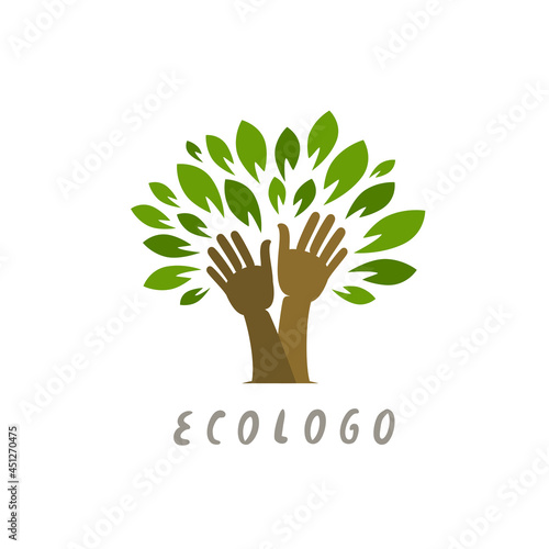 Healing hands tree. Nature, organic icon. Environment concept vector illustration