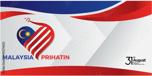 The 64th Malaysia National Day logo. Colorful abstract design with Malaysian typography "Malaysia Prihatin" with the translation in English: Malaysia concerned. Vector illustration.