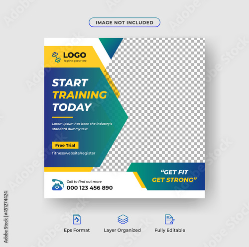 Fitness gym square flyer social media post and web banner template Premium Vector