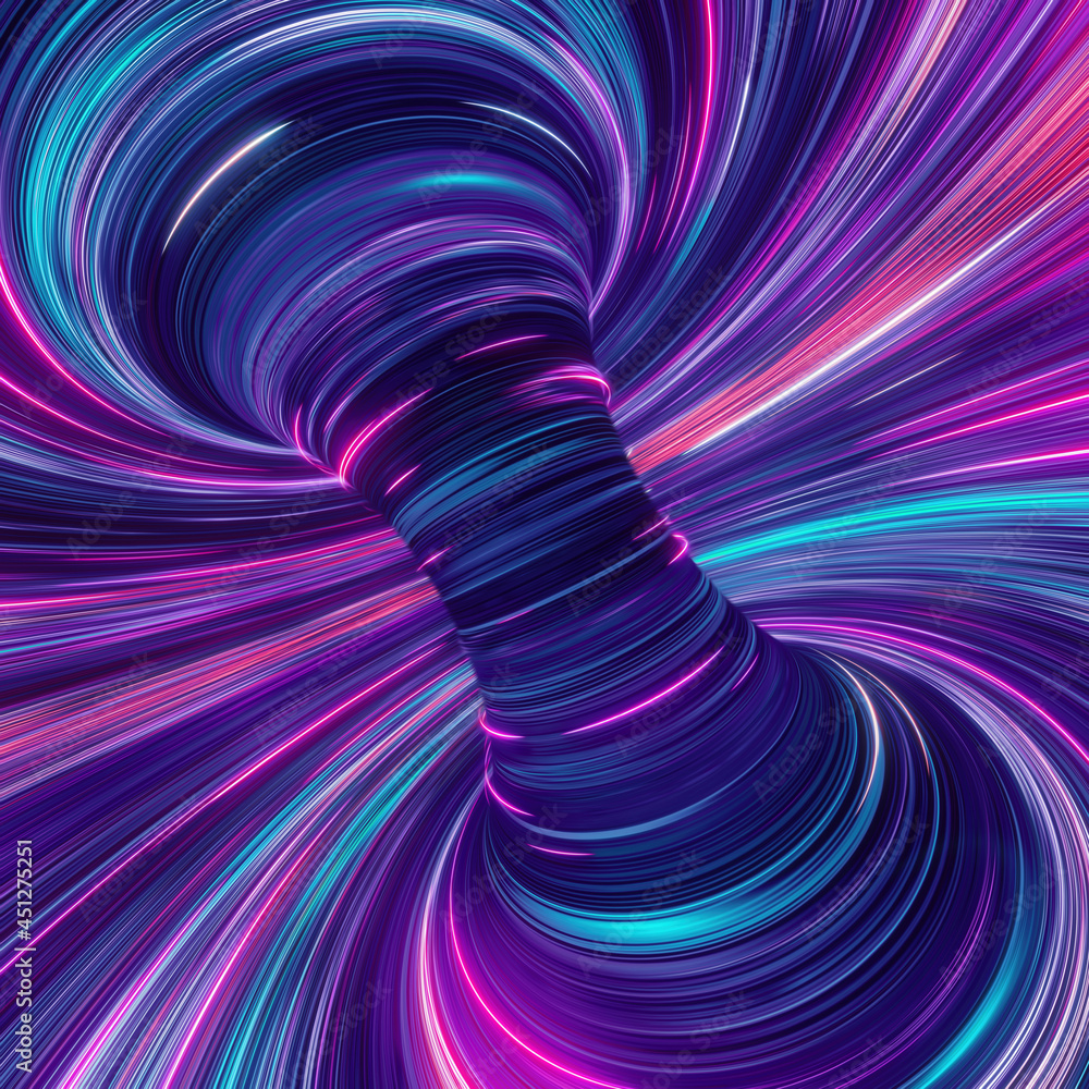 3d render, abstract cosmic panoramic background. Wallpaper with blue pink  neon rays and glowing lines. Speed of light Stock Illustration | Adobe Stock