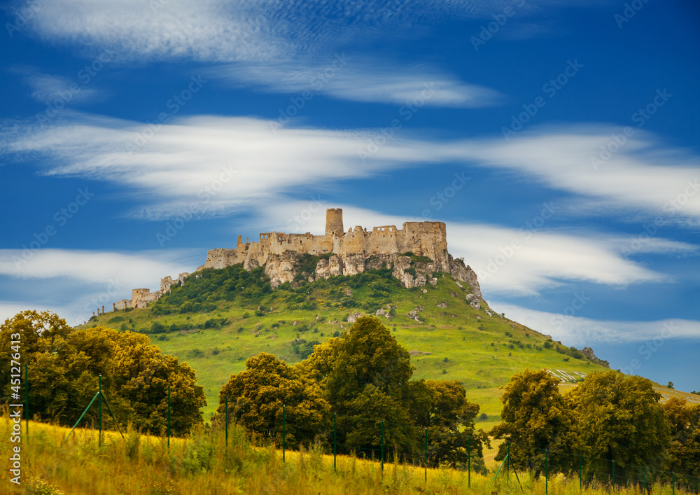 Scenic image of the Spissky hrad National cultural monument. Unesco World Heritage Site.