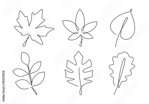 Set of minimal abstract leaves. Vector falling leaves isolated on white background. Hand-drawn plants.