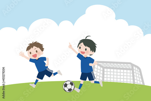 背景つき／サッカーをする少年たち