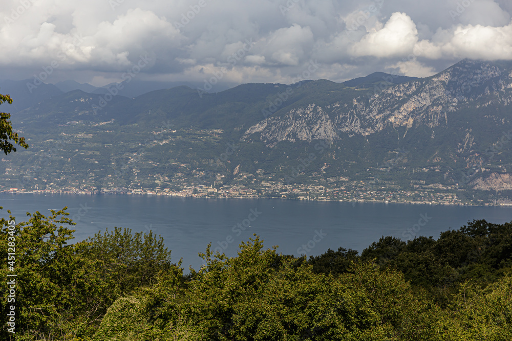 mountains and lake garda panoramic view from san zeno di montagna