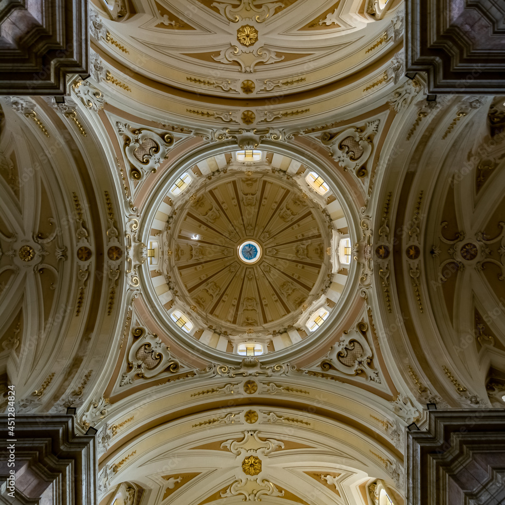 Internal View of the Cupola of the Church Basilica Pontificia Minore del Santissimo Rosario in the Town of Francavilla Fontana in the South of Italy