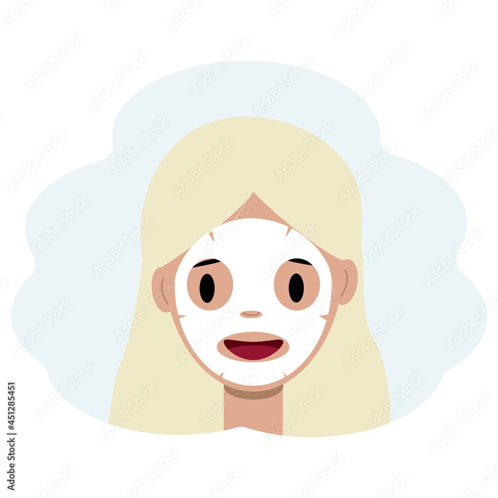 Illustration of a young woman face with a cloth mask. Facial skin care concept Illustration of a young woman face with a cloth mask. Facial skin care concept