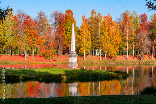 Chesma obelisk in Gatchina park in autumn, Leningrad region, Russia photo