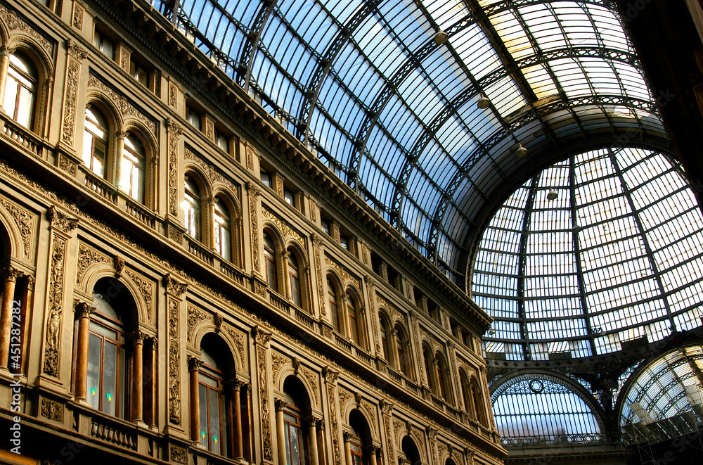 Glass Ceiling of the Galleria Umberto I in Naples, Italy. 