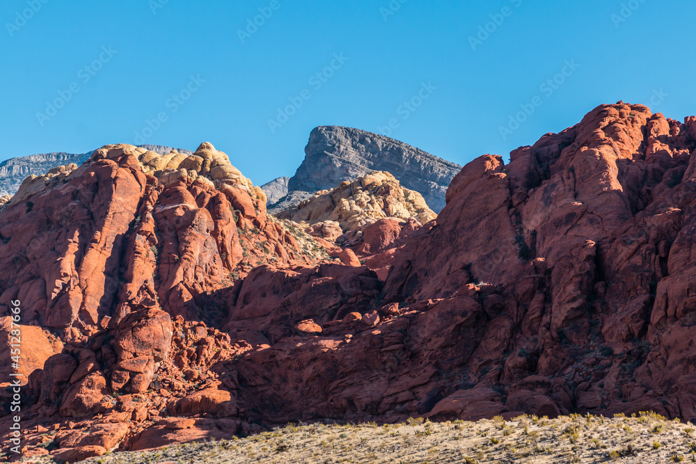The Aztec Sandstone of the Calico Hills With Turtlehead Peak In The Distance,  Red Rock Canyon NCA, Las Vegas, USA
