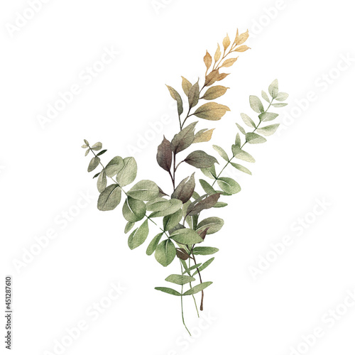 Bouquet of eucalyptus and autunm leaves, can be used as greeting card, invita...