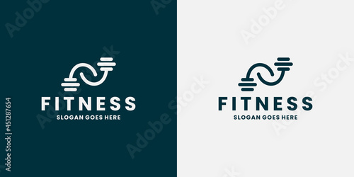 fitness gym logo design. muscular arms with barbell concept