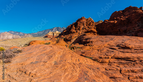 The Aztec Sandstone of the Calico Hills With Turtlehead Peak In The Distance, Red Rock Canyon NCA, Las Vegas, USA