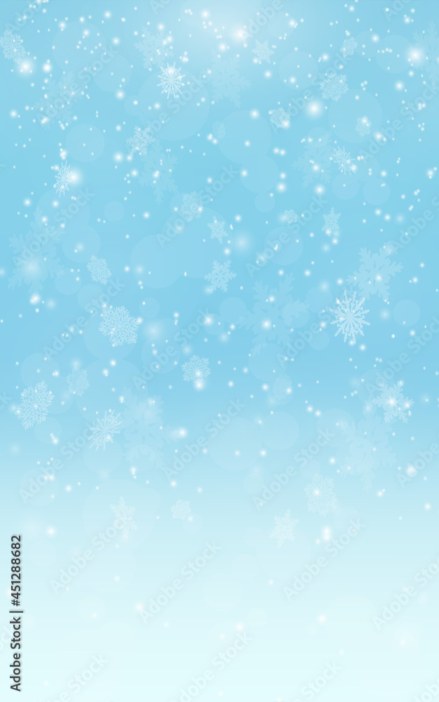  Snowflake and snowfall. Flake of snow fall in frosty air.  ice, frost . Decoration for happy holiday. Eps 10