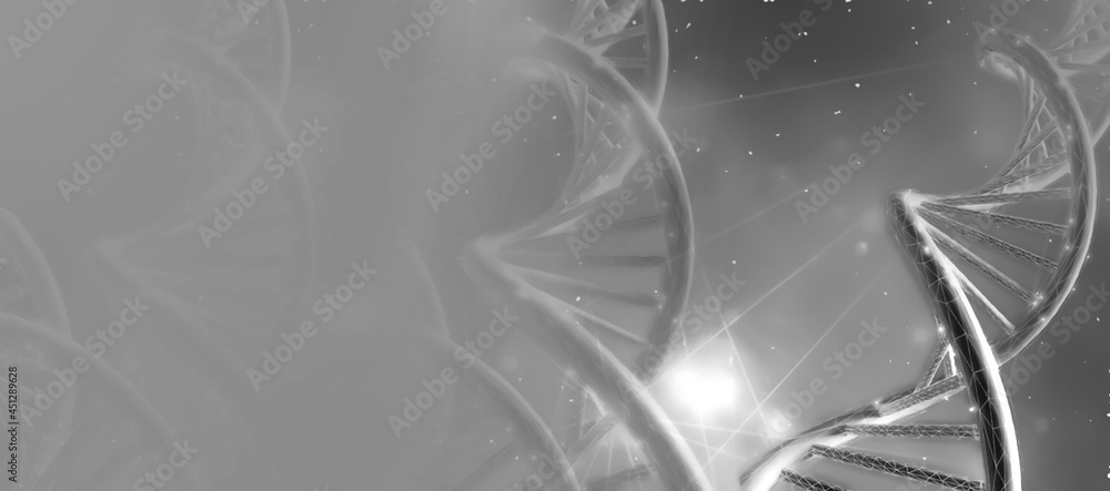 DNA sequence and COVID-19 infection virus cells. Abstract image coronavirus. World pandemic delta variant on planet Earth. Gray Background. 3D illustration