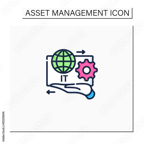 IT asset management color icon.Decision making for IT environment.Financial, contractual functions.Business concept. Isolated vector illustration