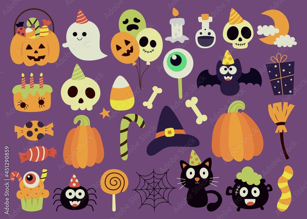 Cute halloween party on purple background. vector illustration. Cute halloween party on purple background. vector illustration.