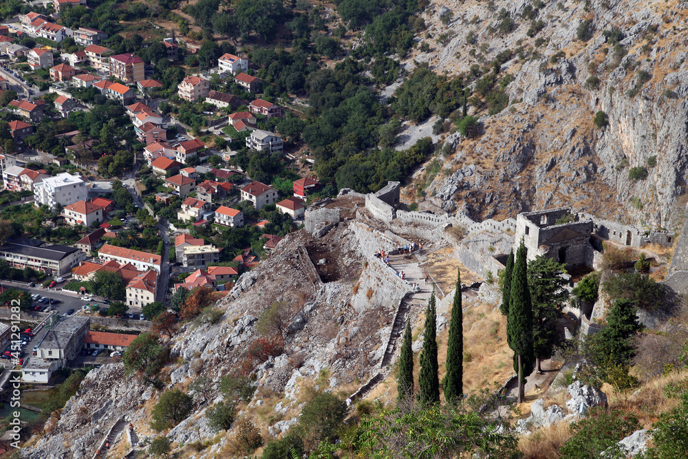Kotor Fortress at Lovcen Mountain in Kotor, Montenegro. Kotor is part of the UNESCO World Heritage Site.