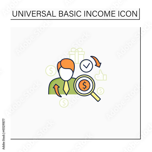 Individual payment color icon. Portion of total payout amount. Personal deposit.Universal basic income concept. Isolated vector illustration