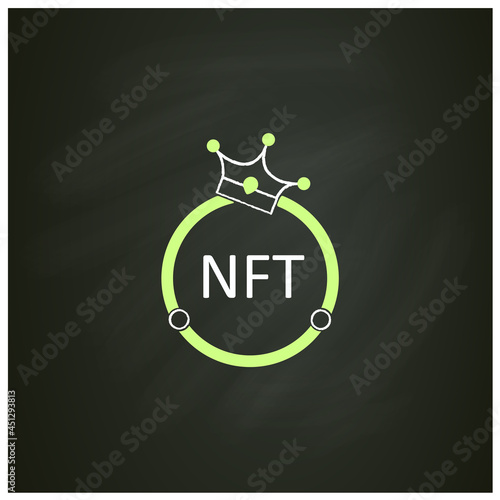 NFT chalk icon. Non fungible token. Unique digital assets. Assets exist in their own cryptosystems. Cryptocurrency concept. Isolated vector illustration on chalkboard