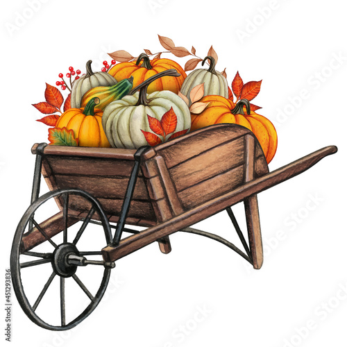 Watercolor hand drawn fall pumpkin composition
