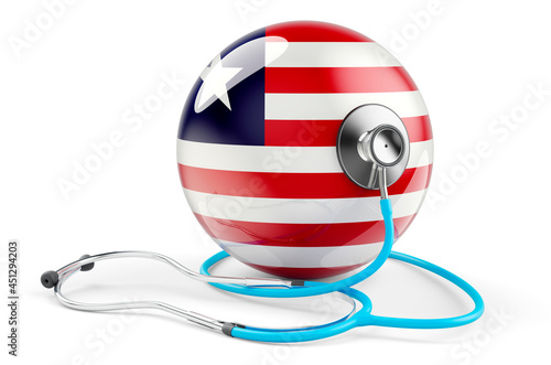 Liberian flag with stethoscope. Health care in Liberia concept, 3D rendering