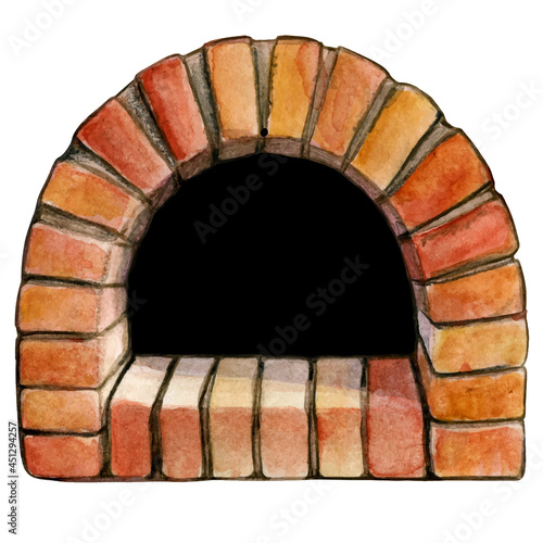 Watercolor hand drawn brick arch pizza oven