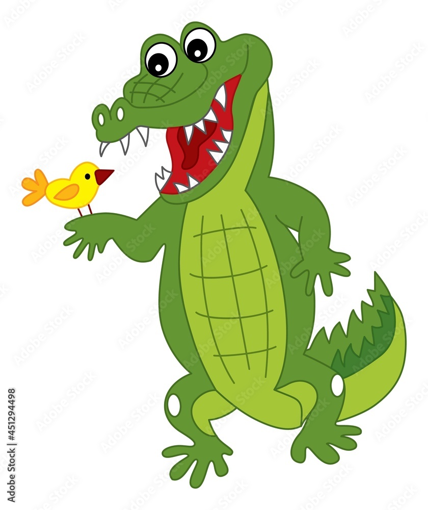 Vector Cute Cartoon Crocodile with the Bird Vector Cute Cartoon Crocodile with the Bird