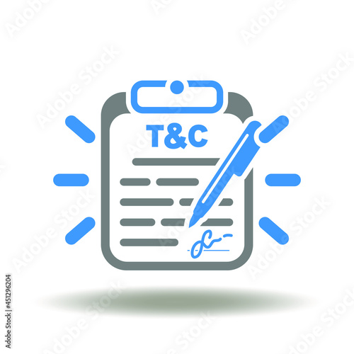 Clipboard with agreement document T and C signing vector illustration. Terms and Conditions symbol.