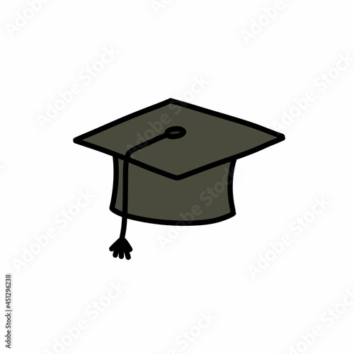 graduate cap doodle icon, vector color line illustration