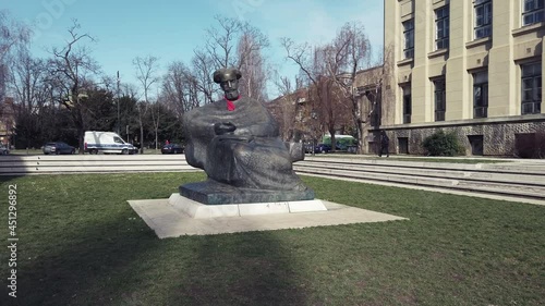 Statue of the famous Croatian writer Marko Marulic near of the old Croatian Natioinal Archives in Zagreb, Croatia photo