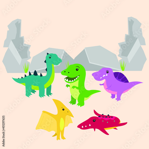 Group of cute dinosaur vector illustration for kids party or study for school  jurassic animals  prehistoric animals