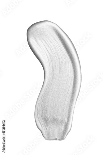 Smear of silver paint. Abstract silver texture on white background. Brush marks