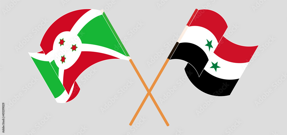 Crossed and waving flags of Burundi and Syria